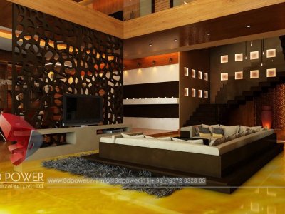 awesome living room attach dining hall with stairs 3d interior rendering visualization in bungalow